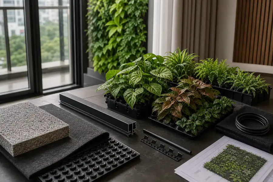 Bộ mẫu khung, module, tưới và thoát nước cho tường cây