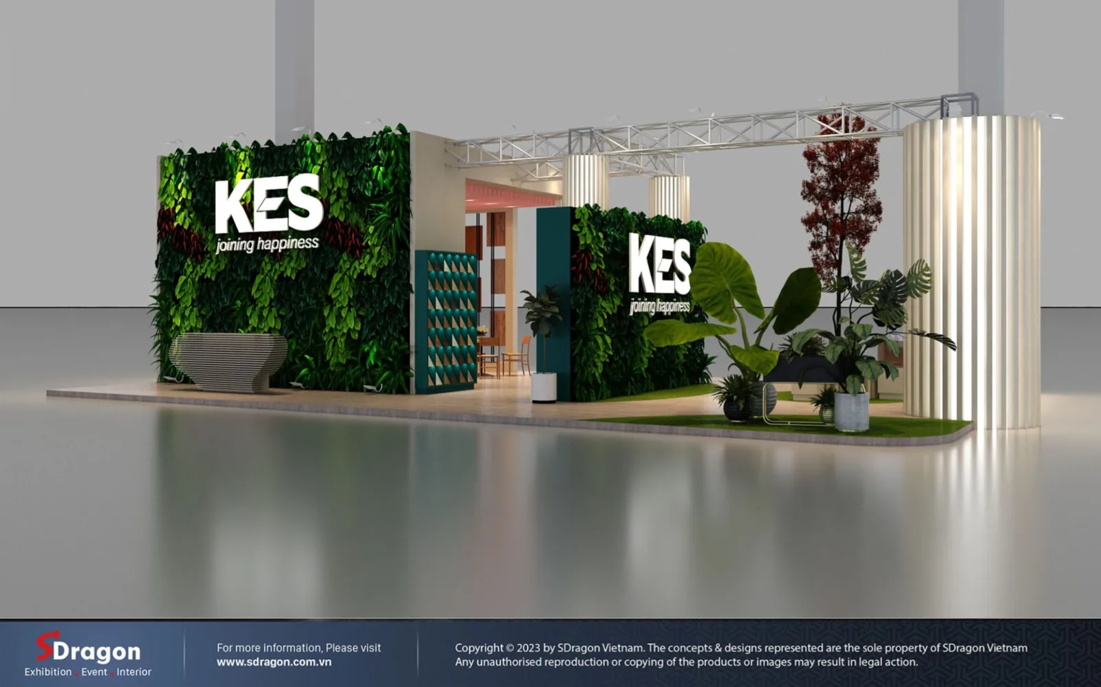 KES Vietbuild booth facade design with an exhibition green wall