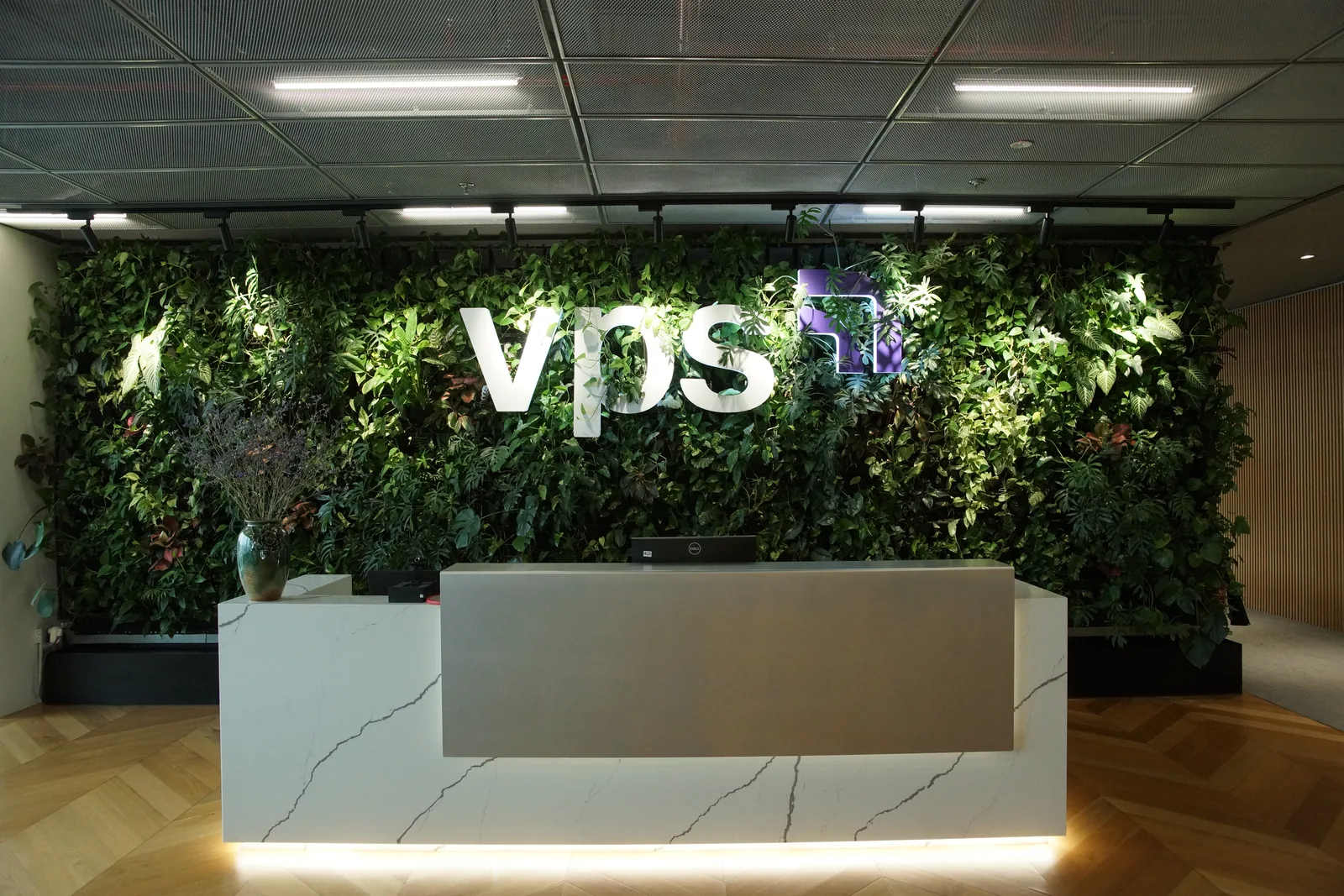 Wide view of the 19m2 living wall in the VPS The Hallmark lobby